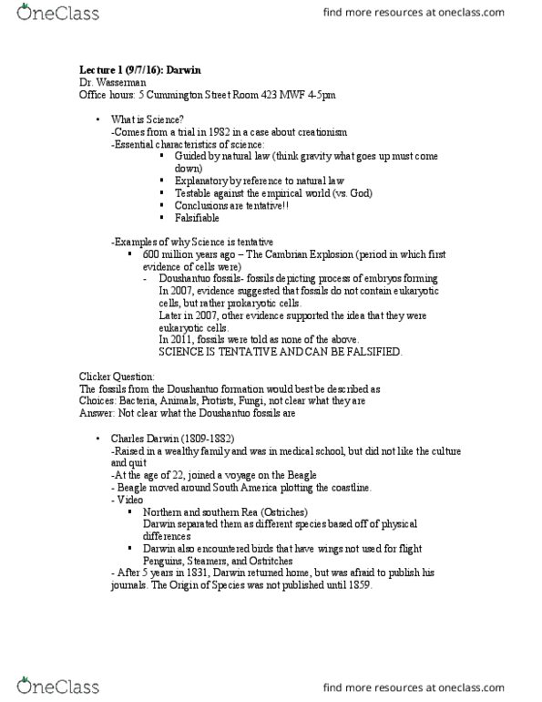 CAS BI 107 Lecture Notes - Lecture 1: Binomial Nomenclature, Macroevolution, Carl Linnaeus thumbnail