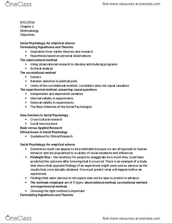 Psychology 2070A/B Chapter Notes - Chapter 2: External Validity, Internal Validity, Random Assignment thumbnail