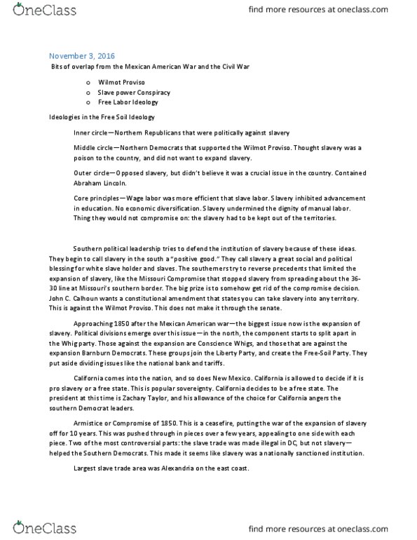 HIST 201 Lecture Notes - Lecture 8: Harriet Beecher Stowe, Guerrilla Warfare, Fugitive Slave Laws thumbnail