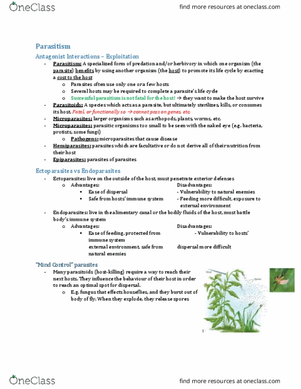 BIOB50H3 Lecture Notes - Lecture 15: Gastrointestinal Tract, Parasitic Plant, Parasitoid thumbnail
