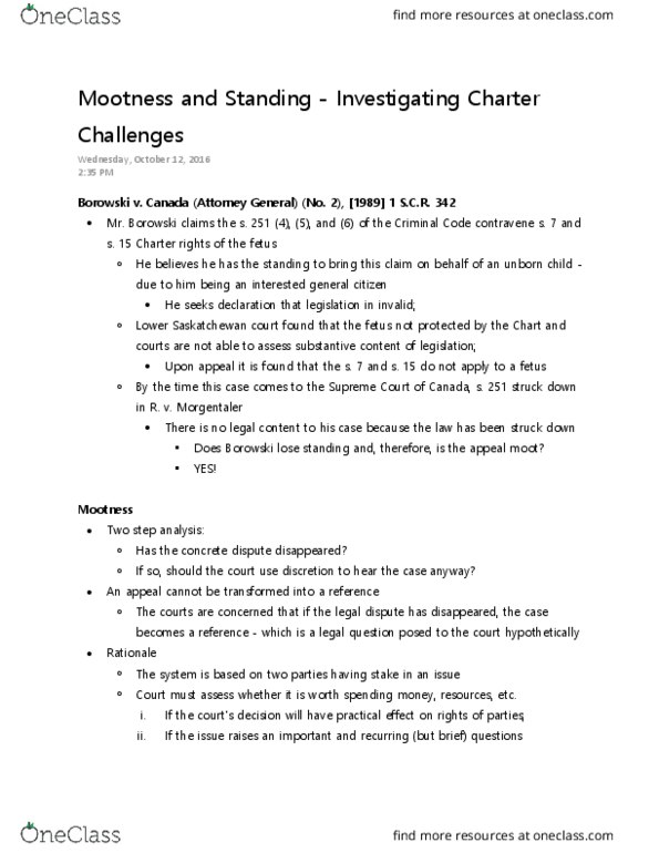 LAWS 2502 Lecture Notes - Lecture 5: Mootness, Henry Morgentaler, Fetus thumbnail