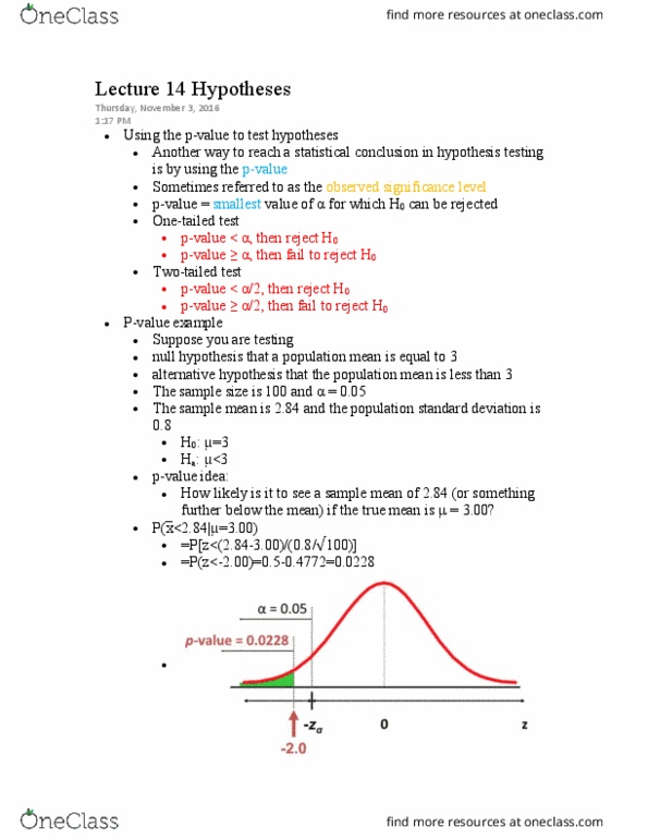 EC255 Lecture Notes - Lecture 14: Null Hypothesis, Statistical Hypothesis Testing, Standard Deviation thumbnail