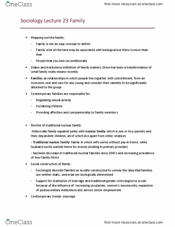 SOC101Y1 Chapter 3: Sociology Lecture 23 Family thumbnail