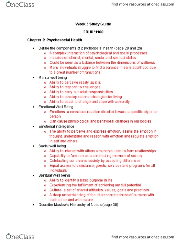 FRHD 1100 Lecture Notes - Lecture 3: Cognitive Behavioral Therapy, Attention Deficit Hyperactivity Disorder, Panic Disorder thumbnail