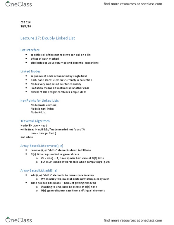 CSE 116 Lecture Notes - Lecture 17: Linked List, Iterator thumbnail