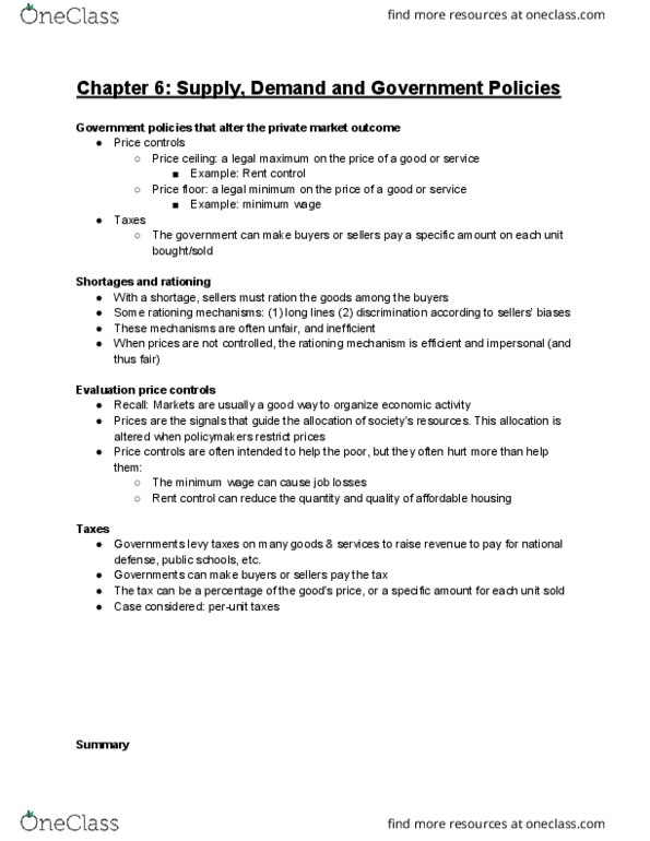 ECON 1000 Lecture Notes - Lecture 6: Economic Equilibrium, Price Ceiling, Price Floor thumbnail