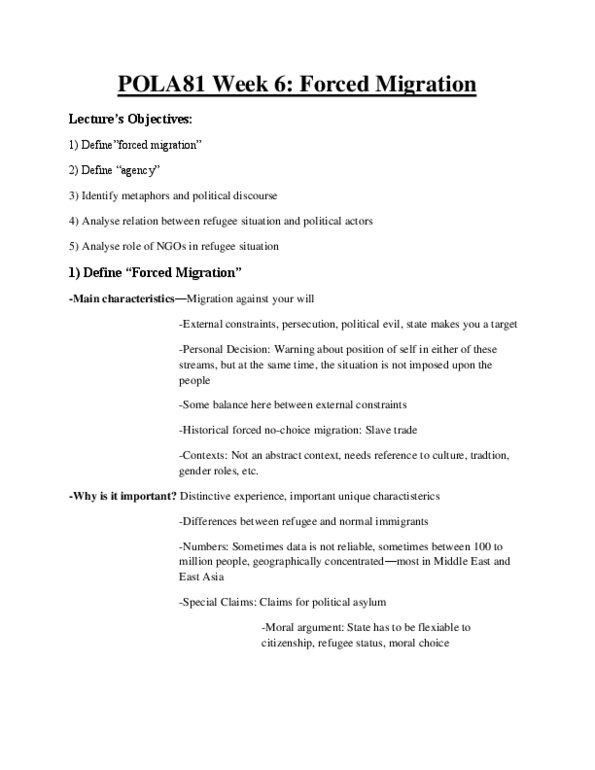 POLD52H3 Lecture Notes - Médecins Sans Frontières, Protocol Relating To The Status Of Refugees thumbnail