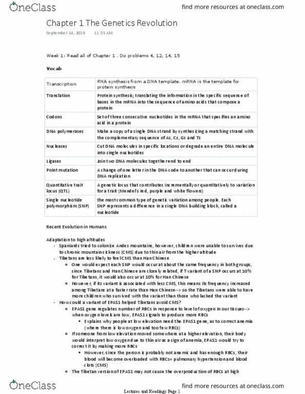 BIOL 205 Chapter Notes - Chapter 1: Epas1, Pulmonary Hypertension, Lactose Intolerance thumbnail