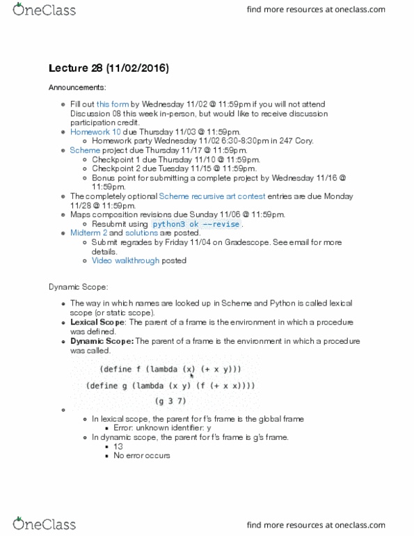 COMPSCI 61A Lecture Notes - Lecture 28: Regrading, Iter, Fibonacci Number thumbnail