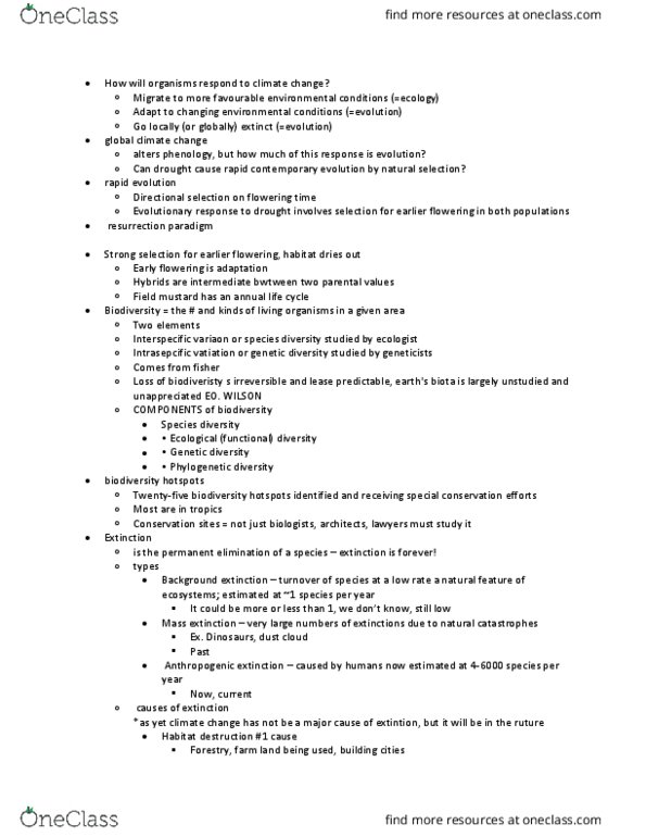 BIO120H1 Lecture Notes - Lecture 12: Phenology, Directional Selection, Genetic Diversity thumbnail