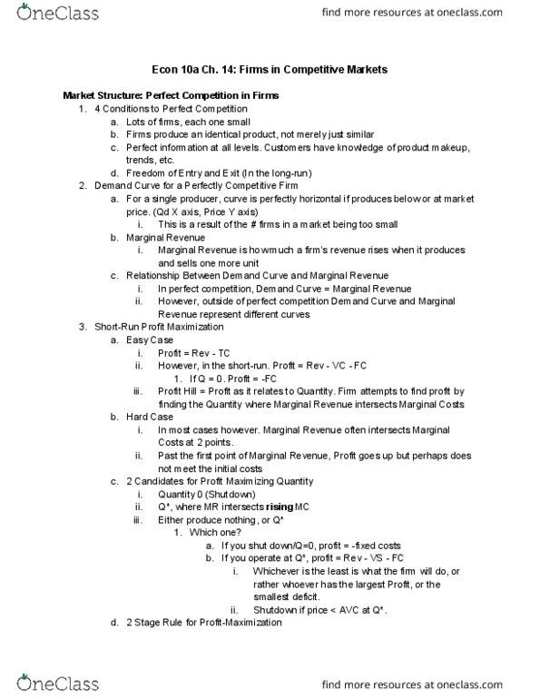 ECON 10a Lecture Notes - Lecture 14: Marginal Revenue, Perfect Competition thumbnail