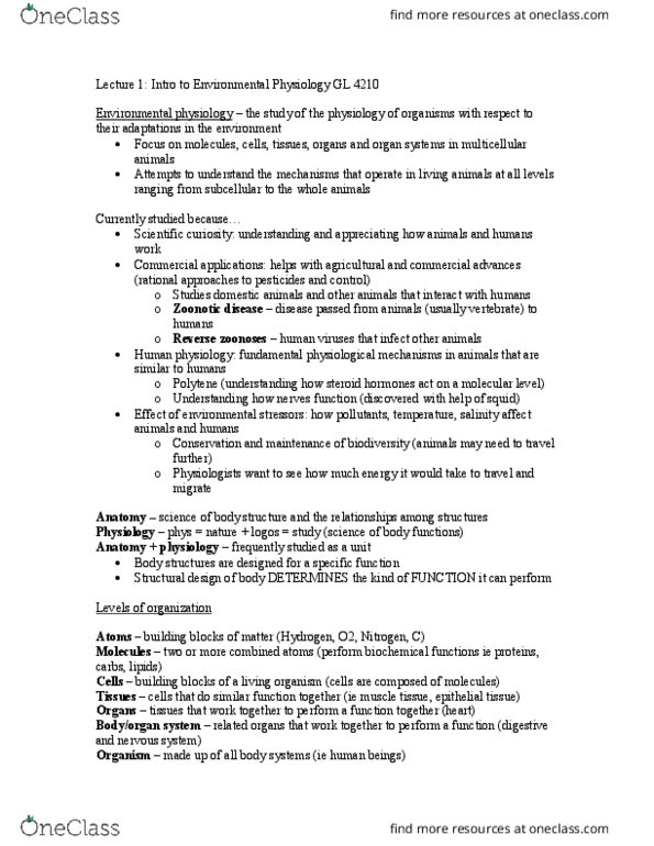 NATS 4210 Lecture Notes - Lecture 1: Zoonosis, Muscle Tissue, Human Body thumbnail