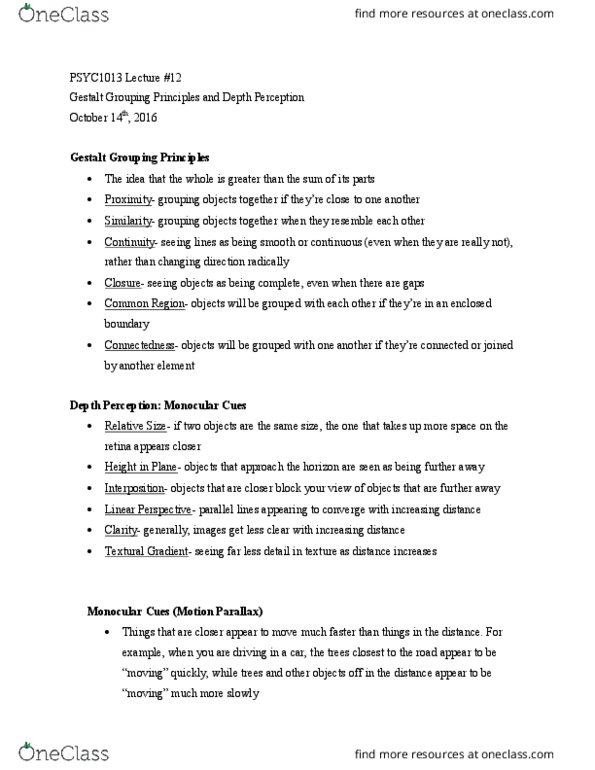 PSYC 1013 Lecture Notes - Lecture 12: Railways Act 1921, Subjective Constancy, Retina thumbnail