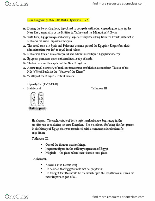 CLA 3160 Lecture Notes - Lecture 8: Cataracts Of The Nile, Polytheism, Tutankhamun thumbnail