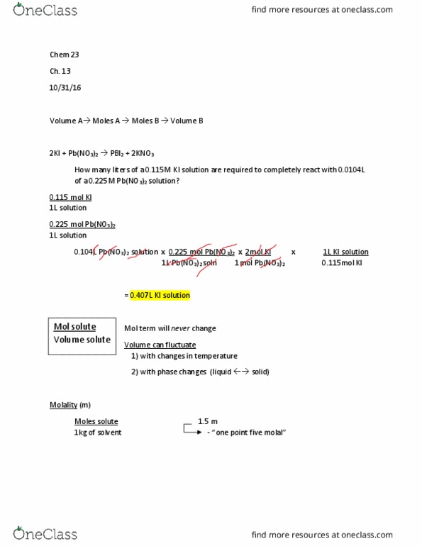 CHEM 023 Lecture Notes - Lecture 24: Lead(Ii) Nitrate, Molality, Freezing-Point Depression thumbnail