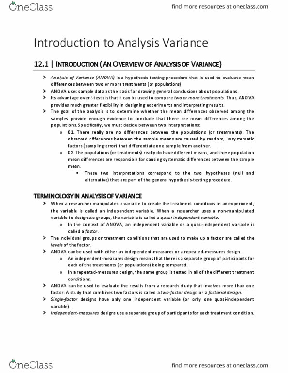 PSYC 2530 Chapter Notes - Chapter 12: Repeated Measures Design, Statistical Hypothesis Testing, Type I And Type Ii Errors thumbnail