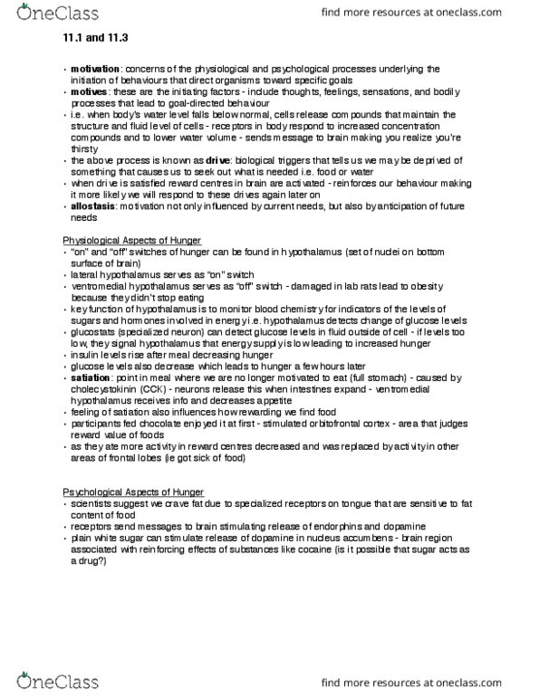 PSYC 1000 Chapter Notes - Chapter 11: Ventromedial Nucleus Of The Hypothalamus, Orbitofrontal Cortex, Lateral Hypothalamus thumbnail