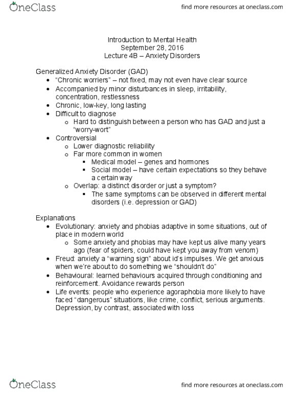 HLTHAGE 1CC3 Lecture Notes - Lecture 8: Generalized Anxiety Disorder, Lowkey, Medical Model thumbnail