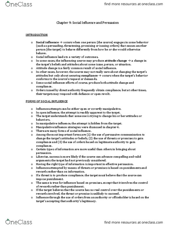 SOCPSY 1Z03 Chapter Notes - Chapter 9: Attitude Change, Social Influence, Antibody thumbnail