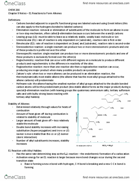 CHEM266 Chapter Notes - Chapter 9: Regioselectivity, Elimination Reaction, Alkene thumbnail