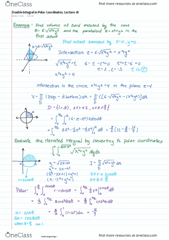 MATH209 Lecture Notes - Lecture 18: Polar Coordinate System, Multiple Integral, Iterated Integral thumbnail