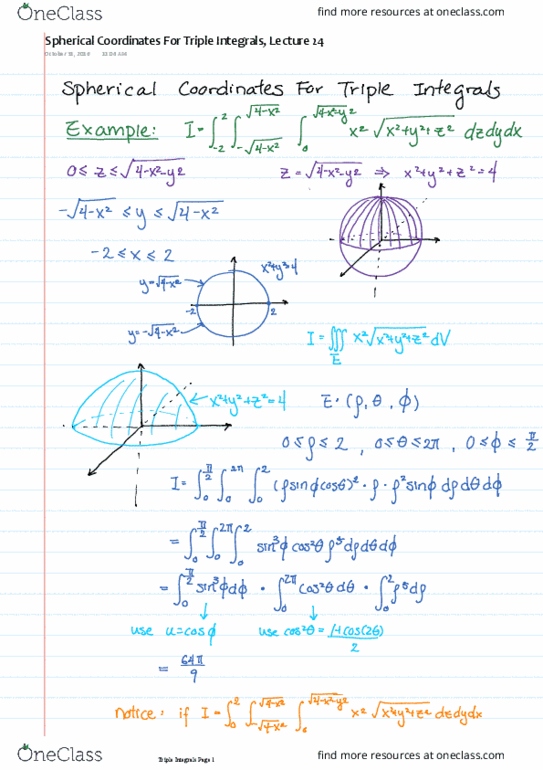 MATH209 Lecture 24: Spherical Coordinates For Triple Integrals, Lecture 24 thumbnail