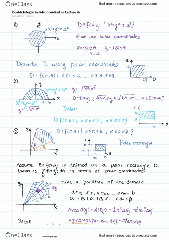 MATH209 Lecture Notes - Lecture 16: Polar Coordinate System, Multiple Integral thumbnail