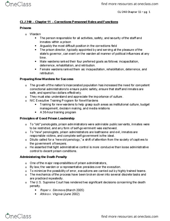 CLJ 240 Chapter Notes - Chapter 11: Interpersonal Communication, Prison Officer, Penology thumbnail