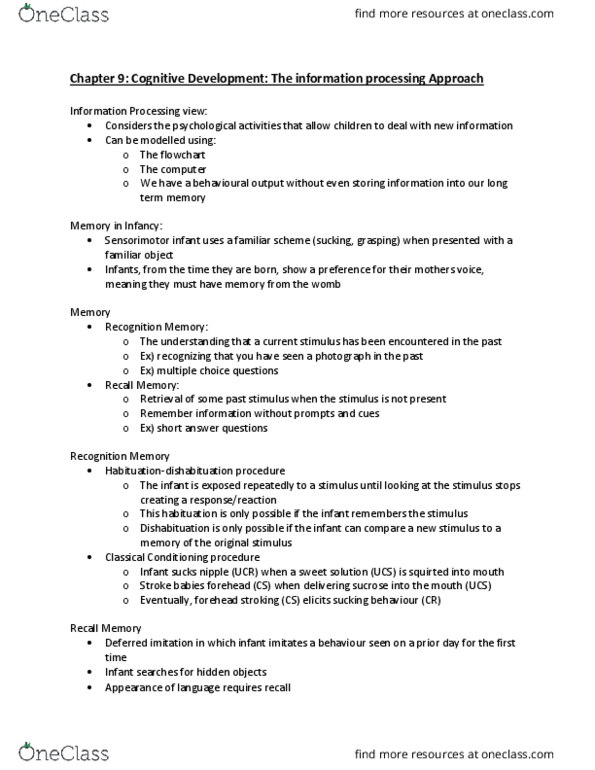 PSY 2105 Chapter Notes - Chapter 9: Recognition Memory, Flowchart, Habituation thumbnail