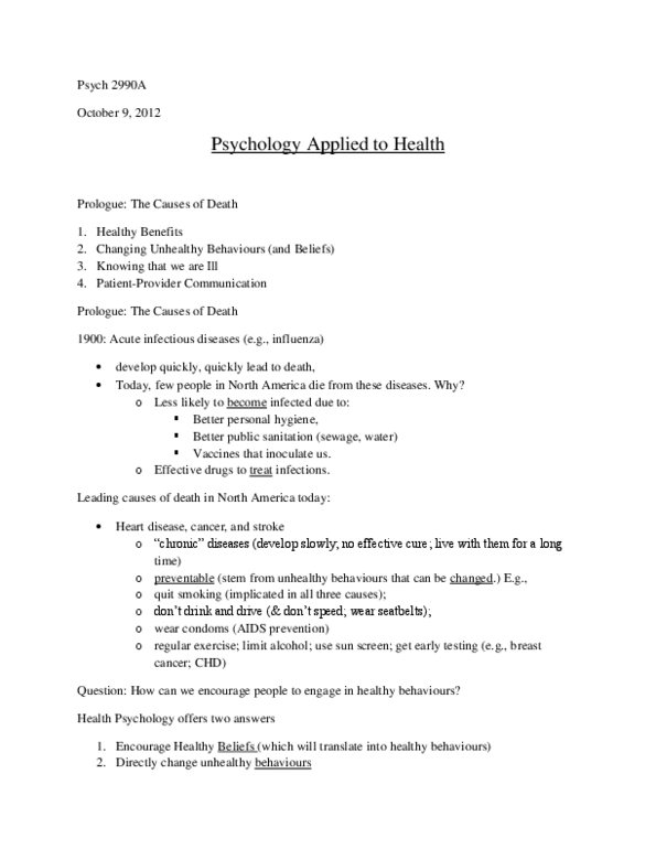 Psychology 2990A/B Lecture Notes - Cardiovascular Disease, Stimulus Control, Abusive Power And Control thumbnail