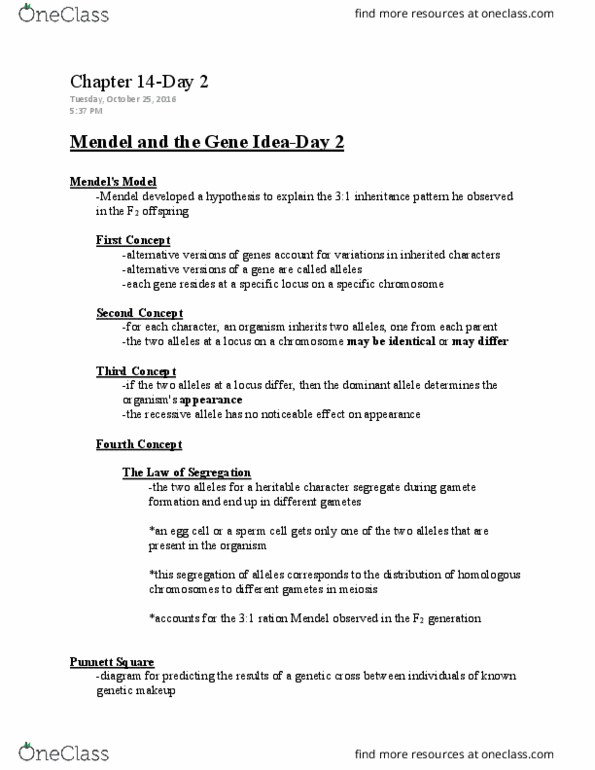 LIFE 102 Lecture Notes - Lecture 34: Gamete, Meiosis, Zygosity thumbnail