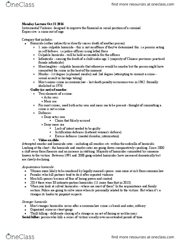 Sociology 2266A/B Lecture Notes - Lecture 10: 2011 United Nations Climate Change Conference, Victim Impact Statement, List Of Countries By Intentional Homicide Rate thumbnail