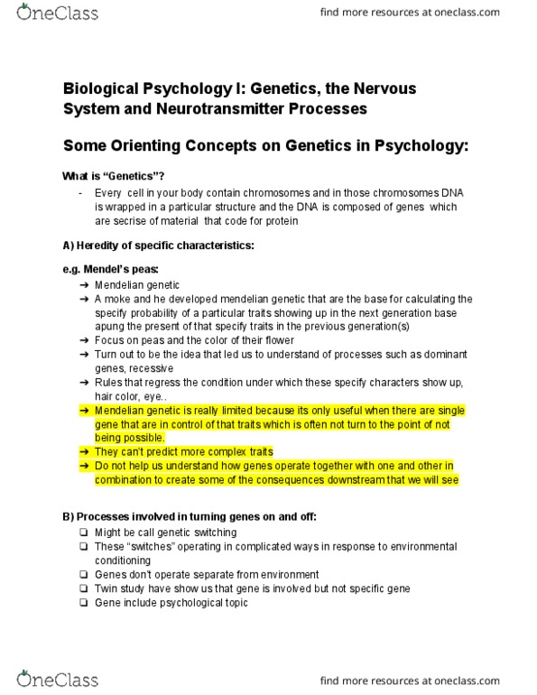 PSYCH 202 Lecture Notes - Lecture 1: Twin Study, Neurotransmitter, Methyl Group thumbnail