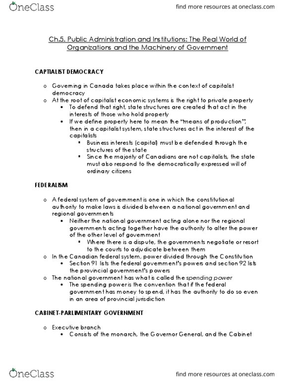 Political Science 2246E Chapter Notes - Chapter 5: The Elected, Responsible Government, Occupational Safety And Health thumbnail