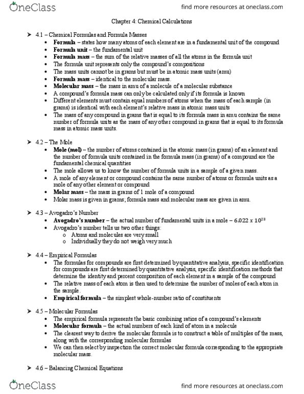 CHEM 100 Chapter Notes - Chapter 4: Molecular Mass, Chemical Formula, Formula Unit thumbnail