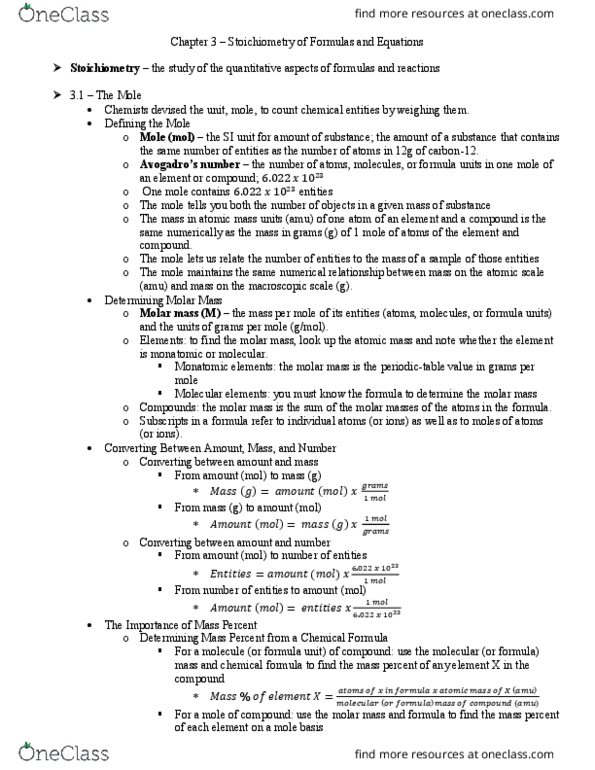 CHEM 200 Chapter Notes - Chapter 3: Chemical Formula, Formula Unit, Unified Atomic Mass Unit thumbnail