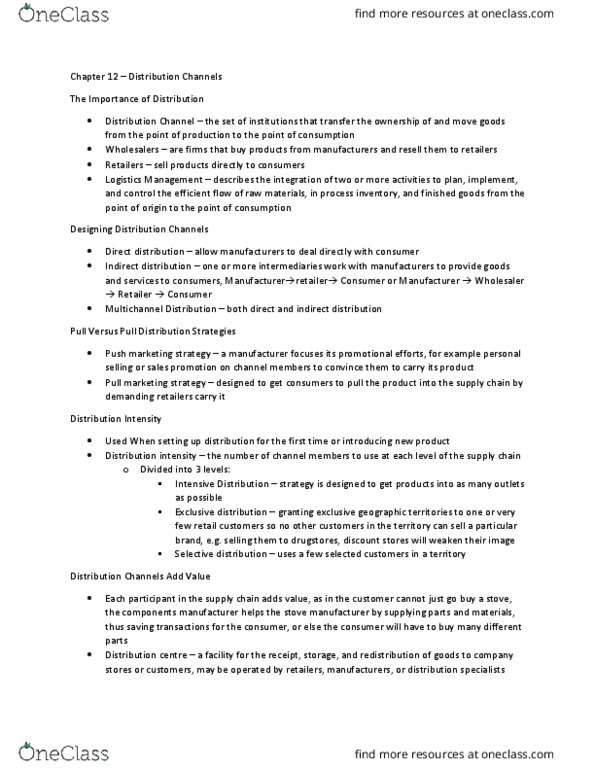 BU352 Lecture Notes - Lecture 12: Electronic Document, Lead Time, Franchising thumbnail