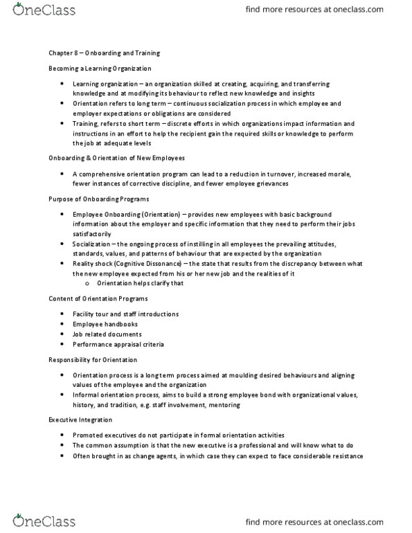 BU354 Lecture Notes - Lecture 8: Learning Organization, Performance Appraisal, Job Performance thumbnail