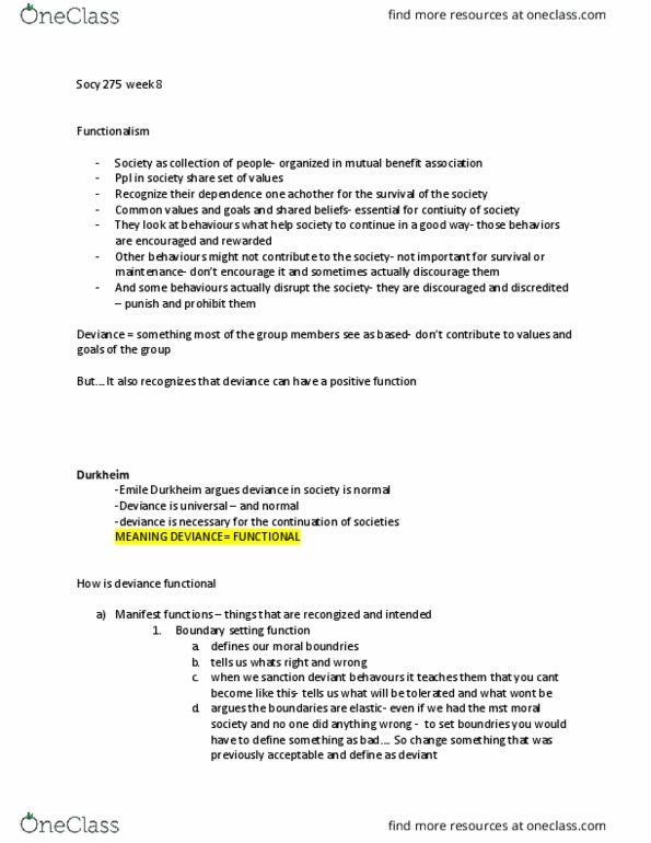 SOCY 275 Lecture Notes - Lecture 8: Shared Belief, Ritualism In The Church Of England, Reference Group thumbnail