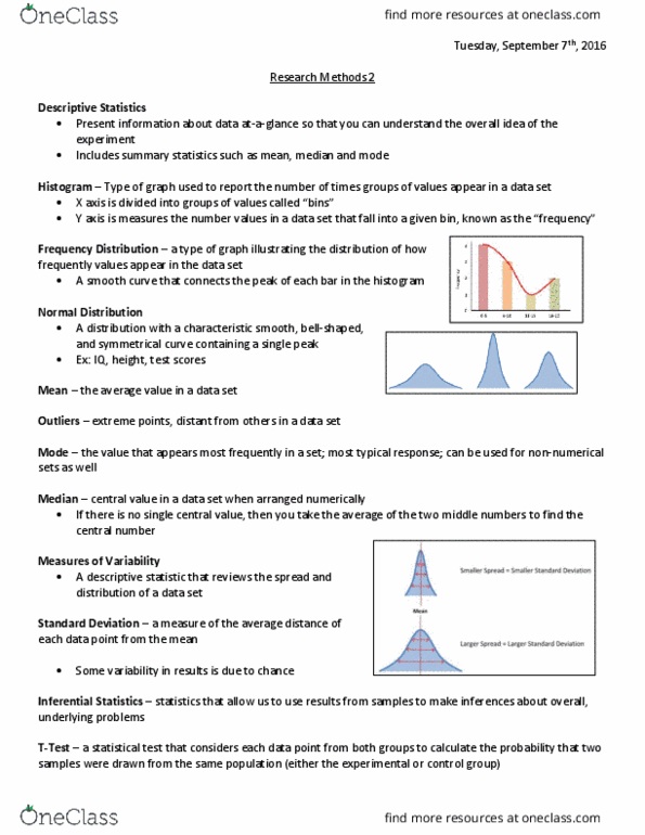 PSYCH 1X03 Chapter Notes - Chapter 2: Summary Statistics, Descriptive Statistics, Statistical Hypothesis Testing thumbnail