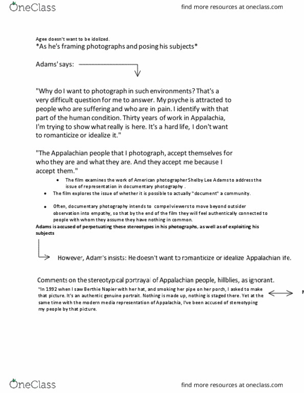 ETS 181 Lecture Notes - Lecture 3: Shelby Lee Adams, Documentary Photography thumbnail