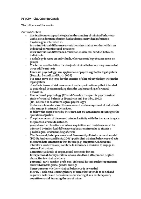 PSYC39H3 Chapter Notes - Chapter 1: Social Learning Theory, Pearson Product-Moment Correlation Coefficient, Forensic Psychology thumbnail