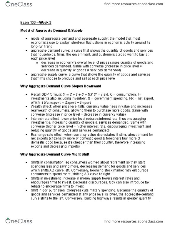 ECON 103 Lecture Notes - Lecture 3: Aggregate Demand, Aggregate Supply, Stagflation thumbnail