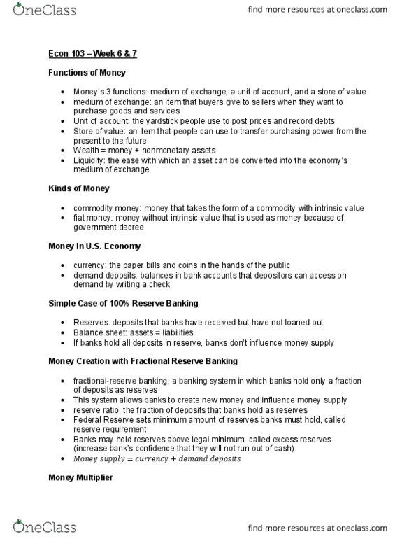 ECON 103 Lecture Notes - Lecture 7: Fiat Money, Commodity Money, Credit Crunch thumbnail