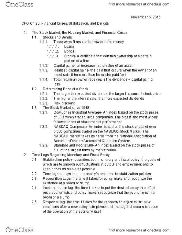 ECON 1020 Chapter Notes - Chapter 30: Dow Jones Industrial Average, Stabilization Policy, Nasdaq Composite thumbnail