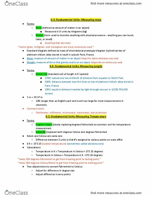 CHEM 121 Chapter Notes - Chapter 0: Kilogram, Microgram, International System Of Units thumbnail