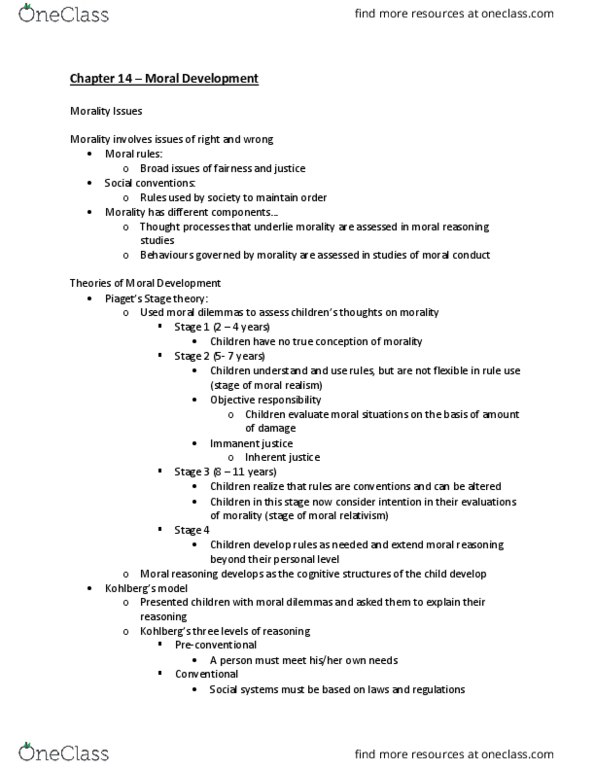 PSY 2105 Chapter Notes - Chapter 14: Moral Development, Moral Relativism, Moral Realism thumbnail