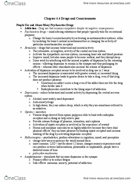 U09 Psych 100 Chapter Notes - Chapter 4.4: Sympathetic Nervous System, Neurochemistry, Reuptake thumbnail