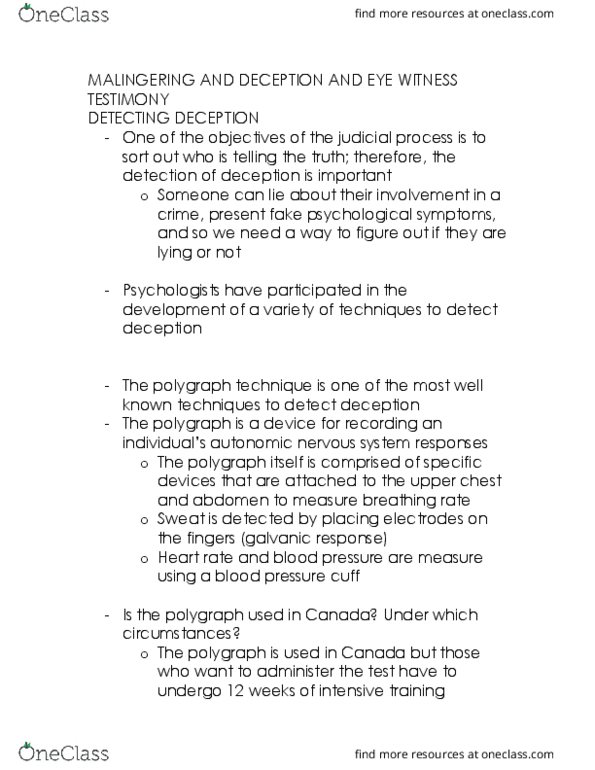 PSY 3173 Lecture Notes - Lecture 4: Sphygmomanometer, Malingering, Autonomic Nervous System thumbnail