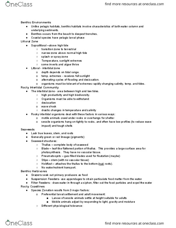 MSC 111 Lecture Notes - Lecture 16: Benthos, Motility, Estuary thumbnail